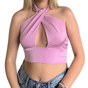 Halter crossover tie top